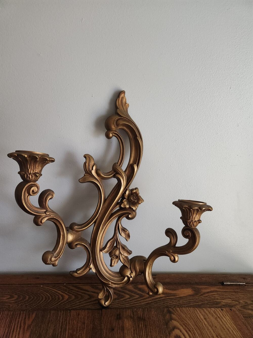 Vintage 1960 Dart Gold 2 Arm Wall Sconce Candle Holder 15"L